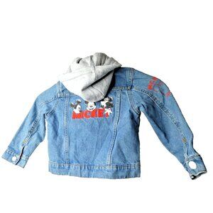 M&S Childs Jean Jacket Hoodie Mickey Mouse Blue Denim Gray Disney Size XS (2-3)